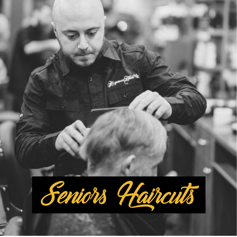 For the older gentleman, senior cuts are available Kingsmen Hair barbershop, just ask your barber