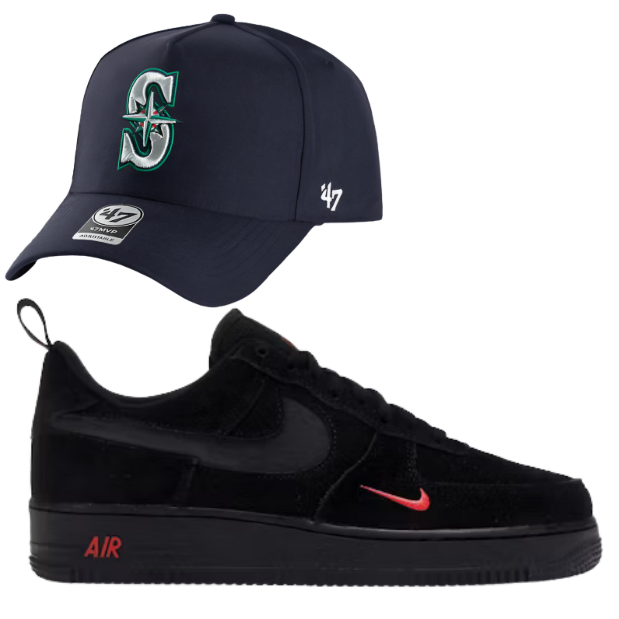 Nike Air Force 1 '07 LV8 + Seattle Mariners Navy 47 MVP DT SNAPBACK Bundle