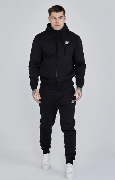 Black Essential Zip Through Funnel Hoodie