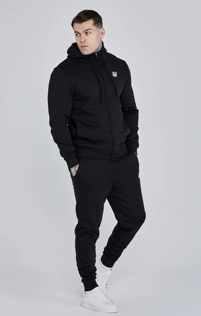 Black Essential Zip Through Funnel Hoodie